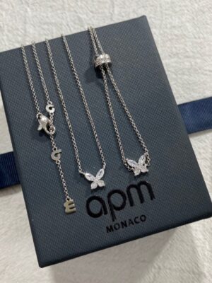 Apm monaco new silver butterfly marquise diamond necklace