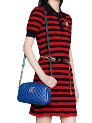 Gucci GG Marmont Small Shoulder Bag 447632 Blue and Emerald Leather