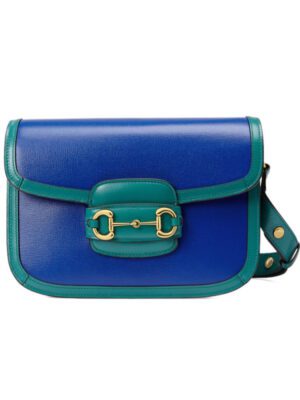 Gucci Horsebit 1955 Small Shoulder Bag 602204 Blue and Green Leather
